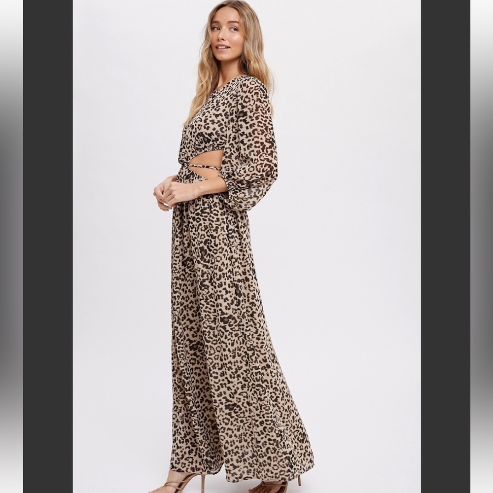 Leopard Long Sleeve Cut Out Open Back Maxi Dress - Picture 13 of 15